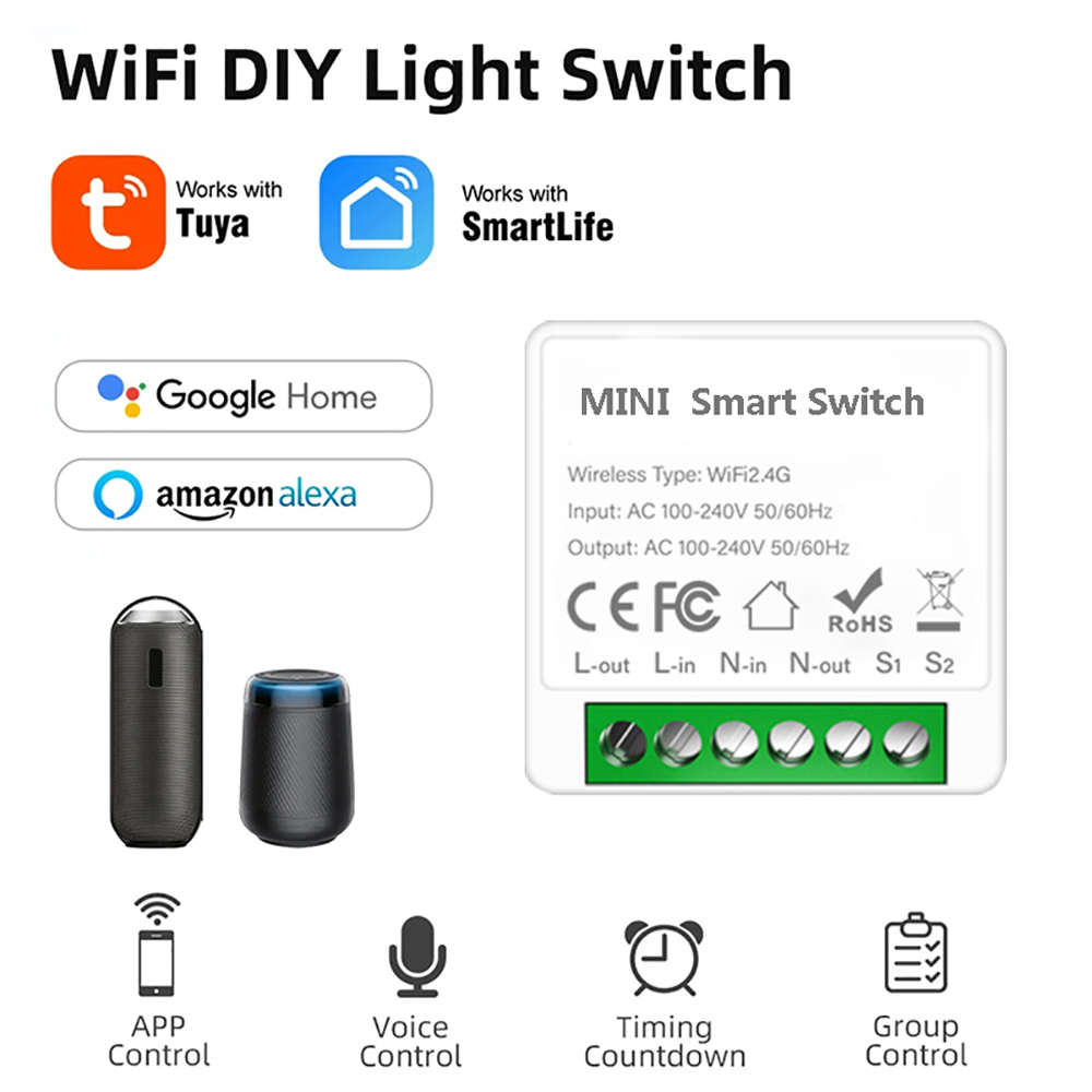 16A Mini Wifi DIY Light Switches Module 2-way Control Work With Tuya Smart Life Alexa Alice Home