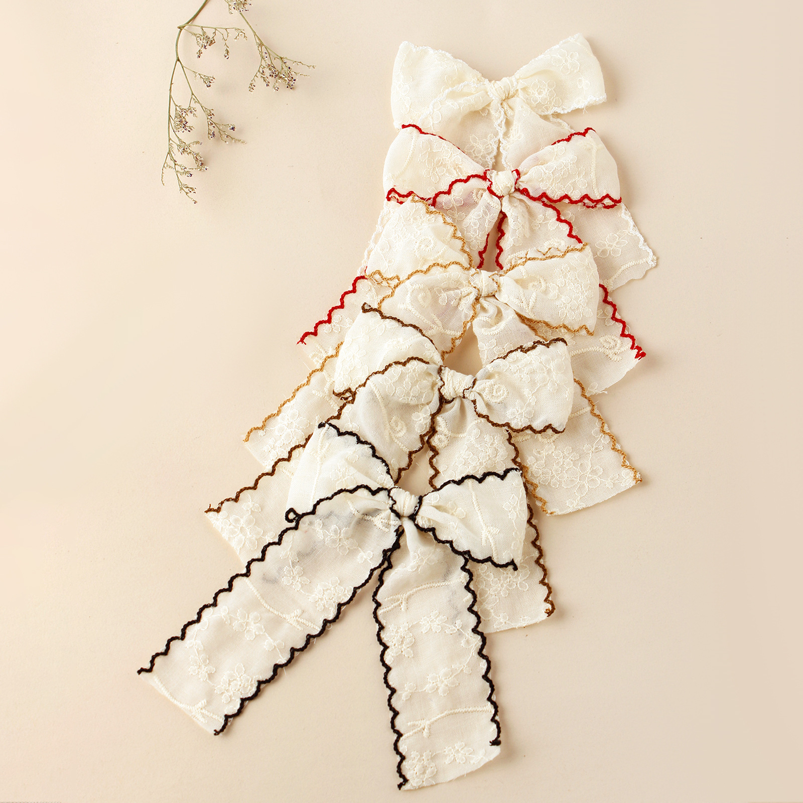 5Pcs Summer New Children's Hair Clip Beige Bow Lace Girl Sweet Hair Barrettes Girl's Back Hairpin Daily Casual Hair Accessories