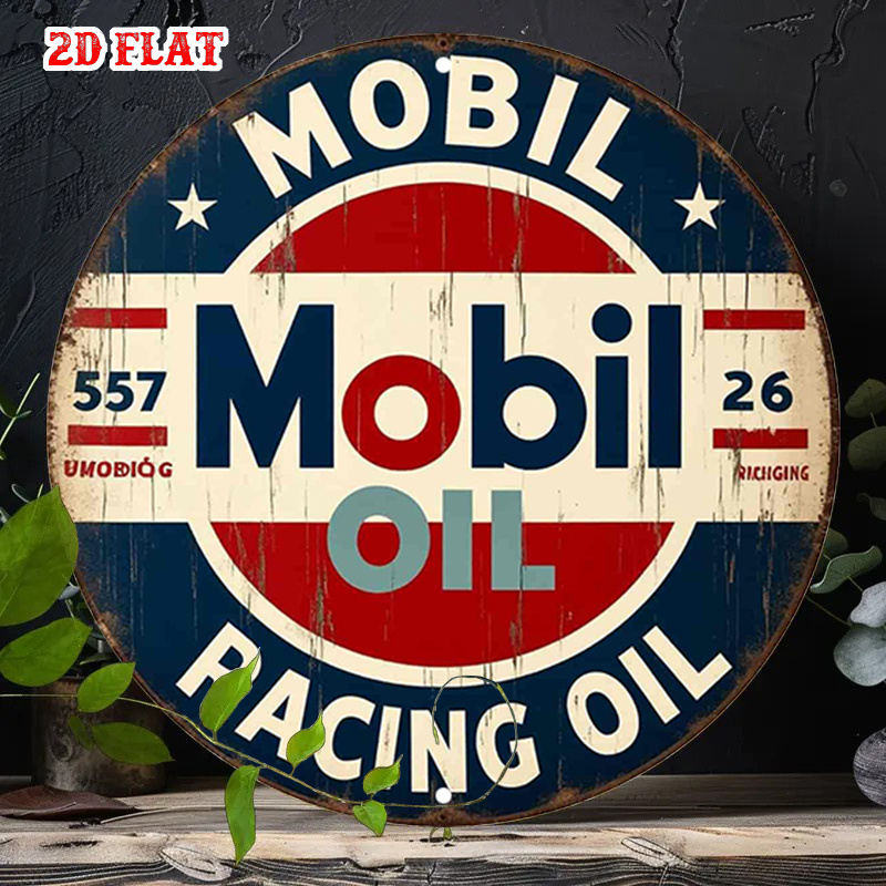 2D flat, 1pc retro Mobil Oil racing oil wood logo - retro garage decoration, car wall art, workshop decoration, 2D flat