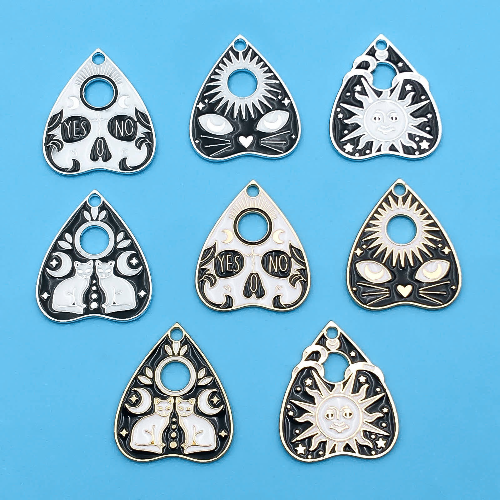 5/8pcs/pack Black Tarot Charms Ouijas Board Charms Cat Charm Sun Enamel Alloy Pendant For DIY Jewelry Making Necklace Earrings