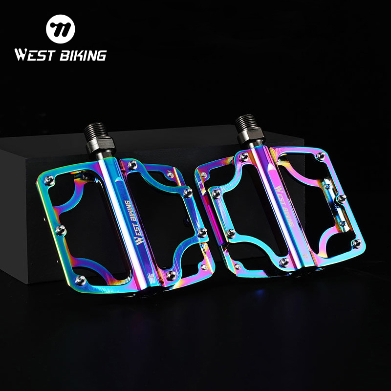 WEST BIKING 3 Bearing Bike Pedals Aluminum Alloy Anti-Slip MTB Road Bicycle Flat Pedals Hollow Lightweight Mountain Bike Parts