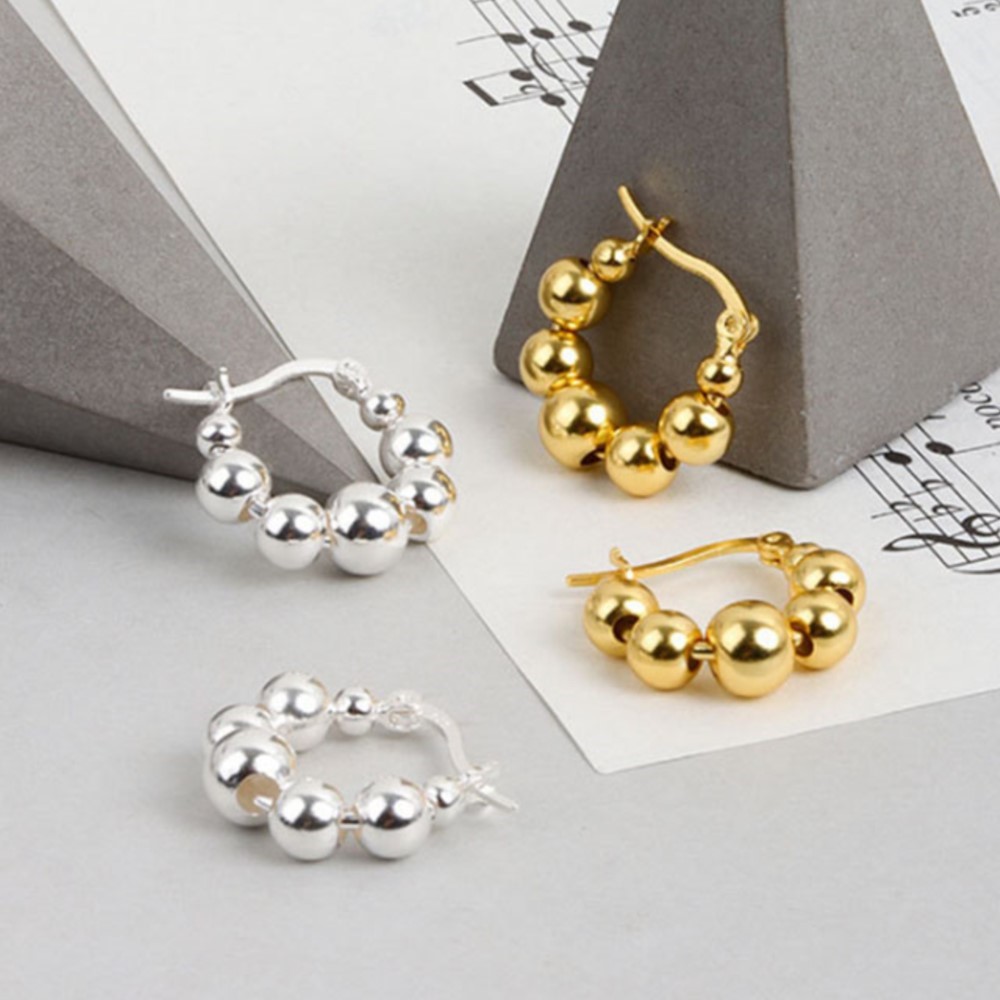 925 Silver Round Bead Hoop Earrings For Women Classic Office Fashion Accessories Jewelry Party Dropshipping Wholesale