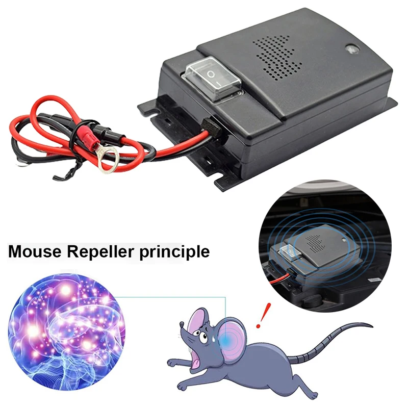 Car Under Hood Animal Repeller Rodent Rat Repellent Mice Repeller 5-12V Car Ultrasonic Mouse Repeller with Self-Check Mode
