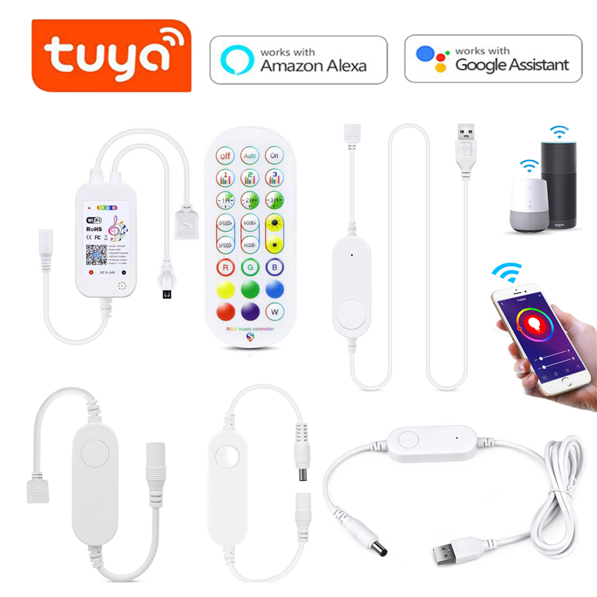 5V USB Tuya WIFI RGB Controller Smart LED Strip App Remote Control Dimmer TUYA Smart Life Work with Alexa Assistant
