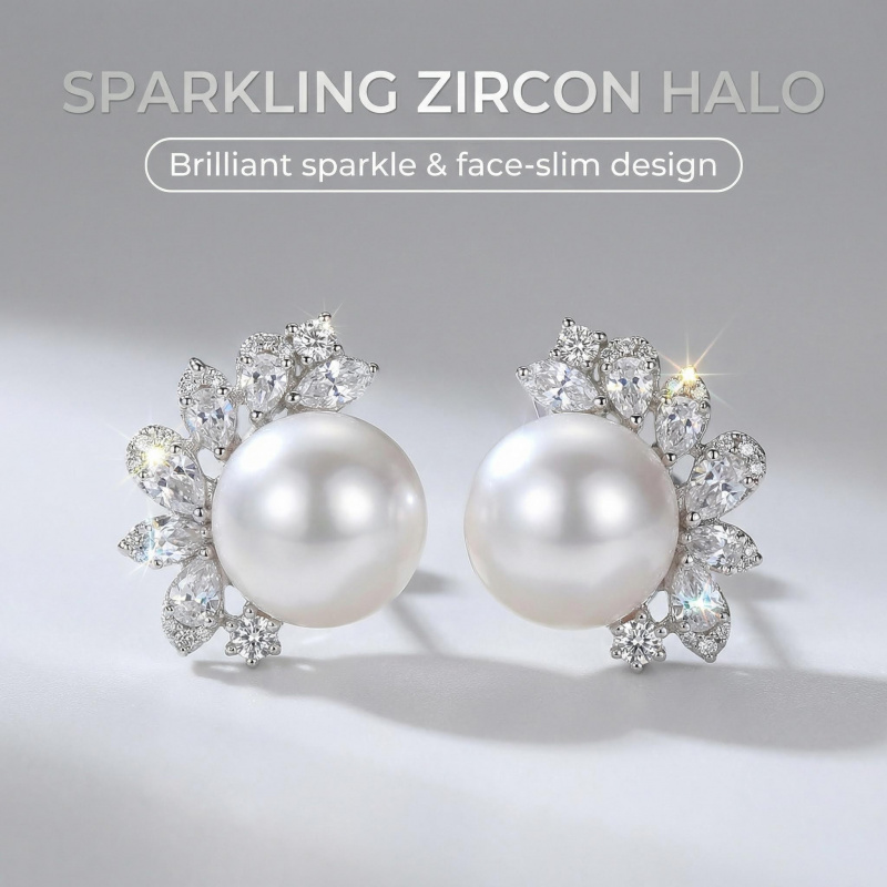 Huitan Brilliant Synthetic Pearl and Diamond Stud Earrings for Ladies - Beautiful Bridal Wedding Ring Earrings - 2026 New Design