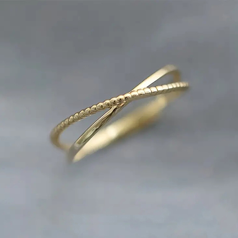 Huitan Minimalist Gold Color Cross Rings Women Simple Stylish Stackable Finger-Rings Temperament Versatile Jewelry Dropship