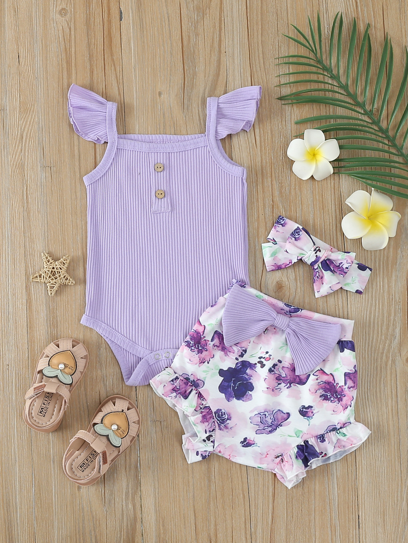 Summer Newborn Baby Girl Clothes Set Sleeveless Bodysuit Printed Shorts 3pcs Clothing Suit Baby Girl Clothes