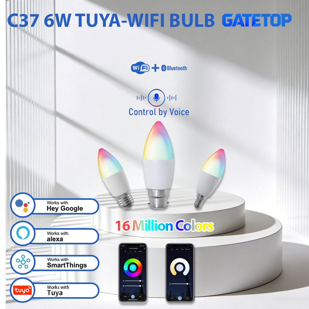 Tuya RGB LED Candle Bulb B22 E14 E27 85-265V APP Control Smart Lamps WIFI Bluetooth RGB LED Light Life Home Group Crystal Lamps