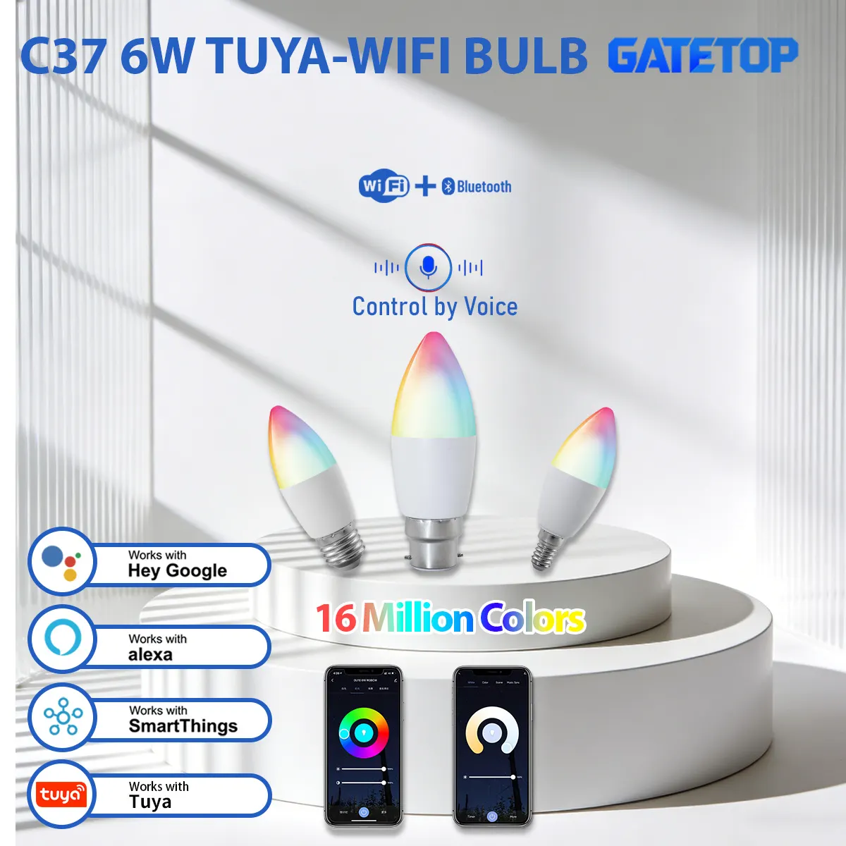 Tuya RGB LED Candle Bulb B22 E14 E27 85-265V APP Control Smart Lamps WIFI Bluetooth RGB LED Light Life Home Group Crystal Lamps - image 1