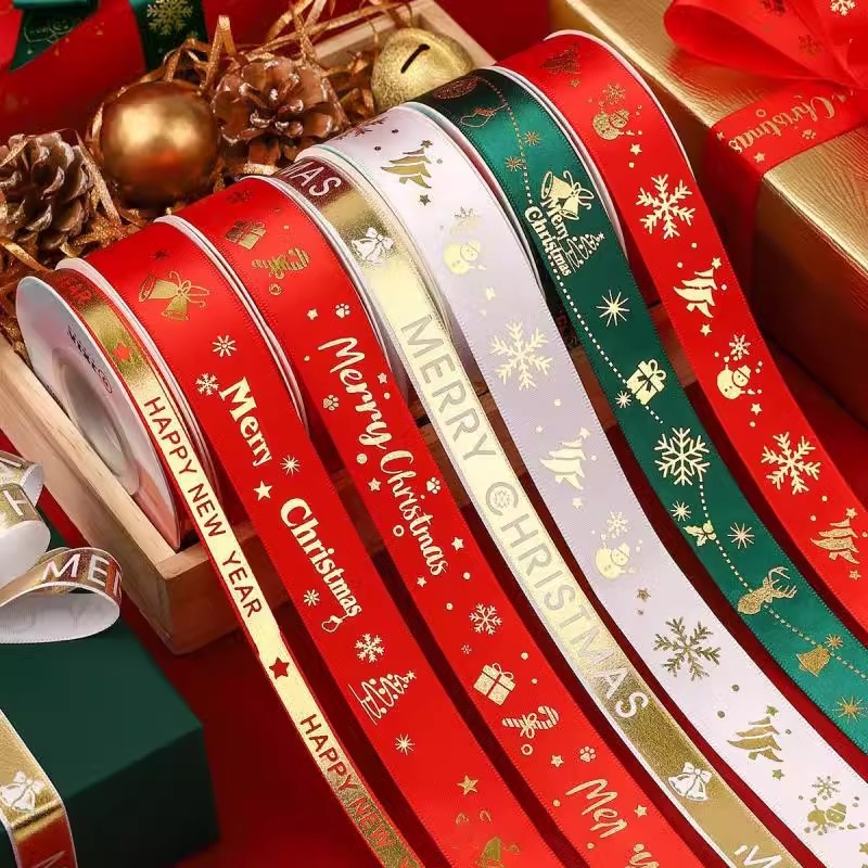 5M Christmas Ribbon Printed Christmas Polyester Ribbon For Handmade Design Christma Decoration DIY Cake Bouquet Gift Packing