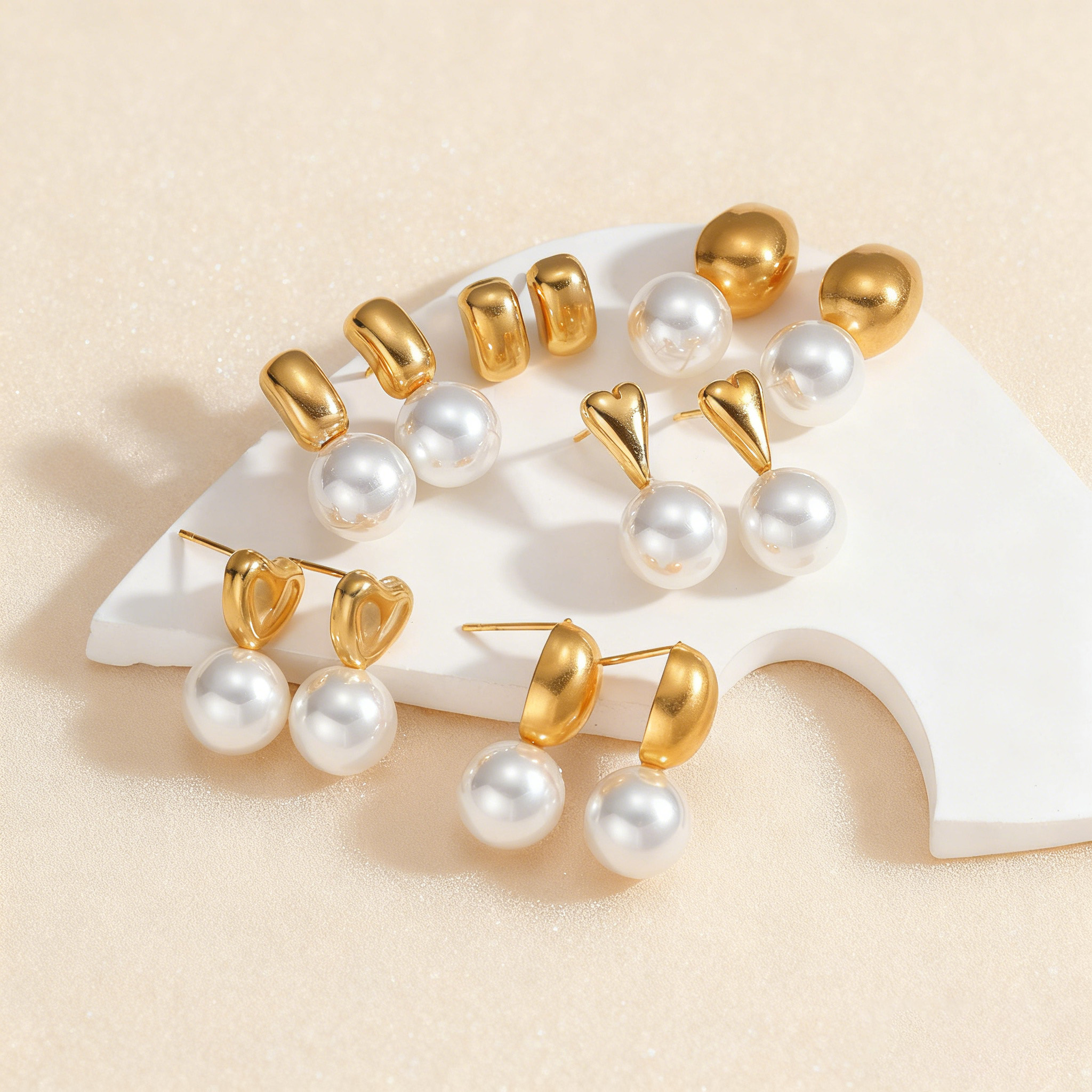 Kissmoon Multiple Styles Trendy Heart Geometry Imitation Pearl Stainless Steel Earrings for Women Party Brithday Jewelry