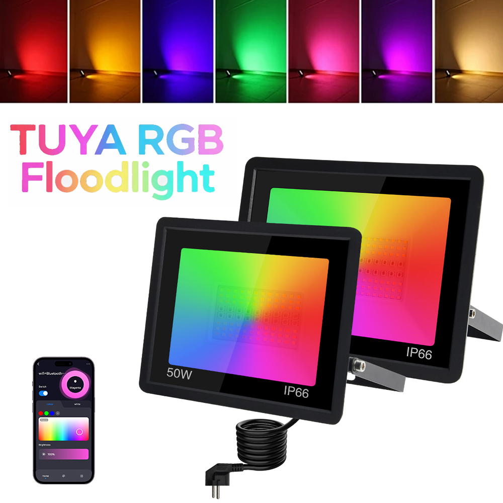 50W 100W TUYA RGB LED Floodlight Smart Control APP Dimmable Landscape Lamp Outdoor Waterproof Party Decor Spotlight lightify
