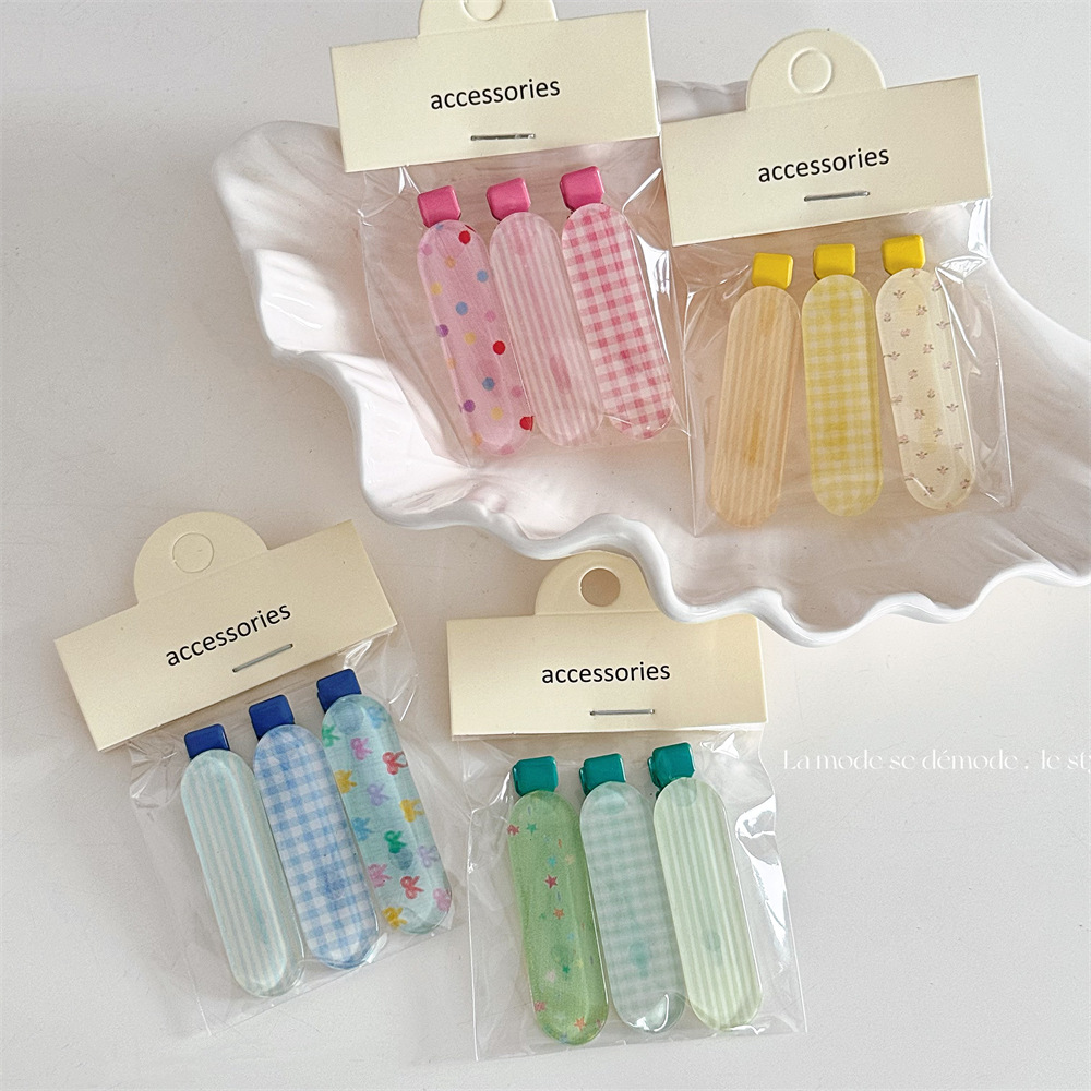 3pcs Korean style sweet jelly floral polka dot stripes plaid hair clip cute and sweet seamless side bangs clip hair accessories