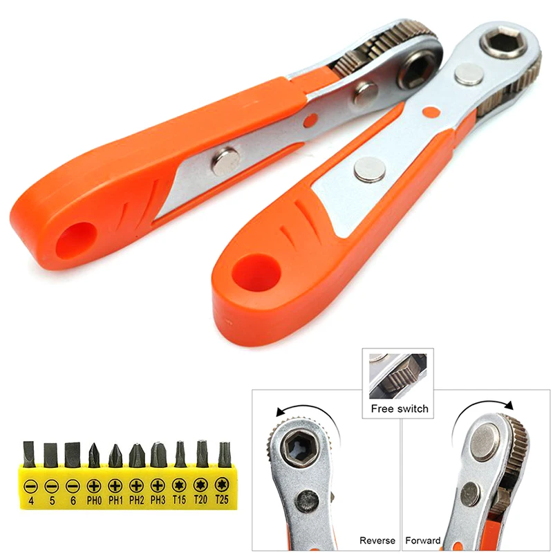 Mini Hexagon Torx Ratchet Spanner Quick Release Socket Wrench Driver Allen Key Screwdriver Repair Tool Metal Portable Hand Kit