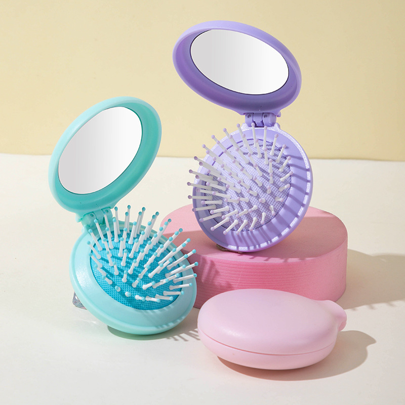1pc portable folding hair brush, built-in mirror, scalp massage comb, suitable for travel For Hair Accessories