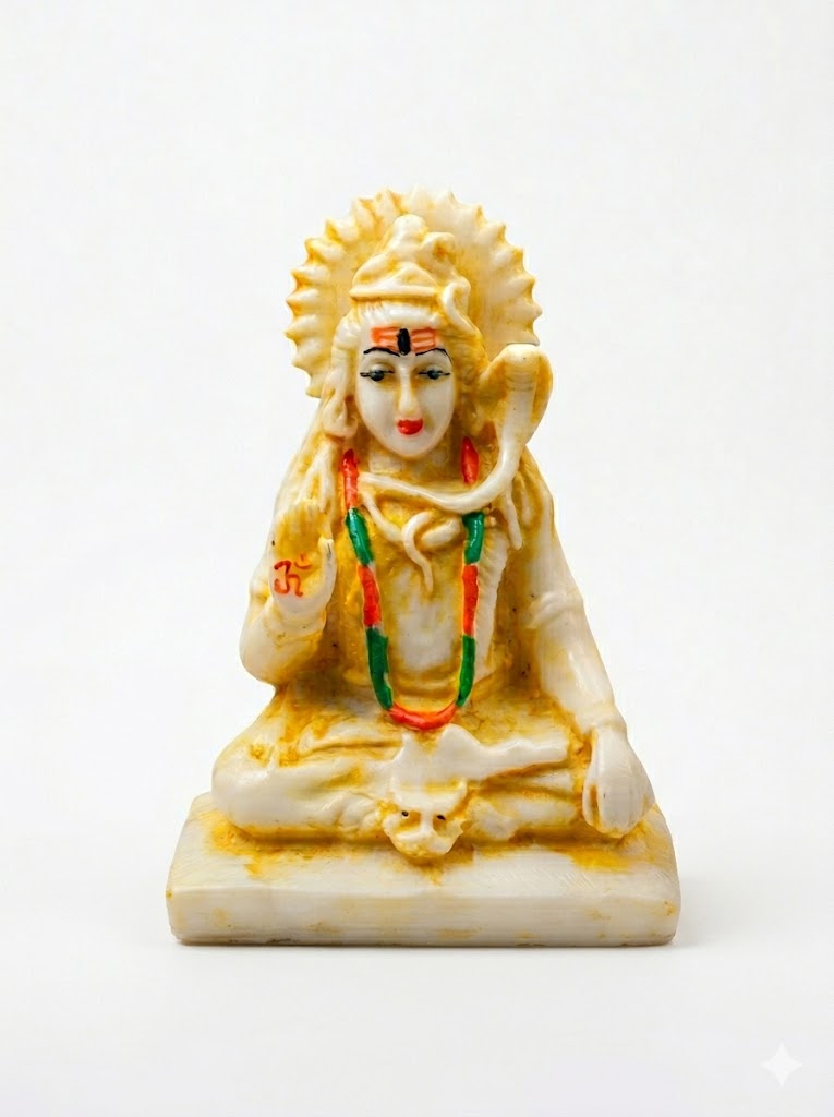Premium Handcrafted Lord Shiva Meditating Idol - White & Gold Marble Finish Murti for Home Temple, Decor & Gifting