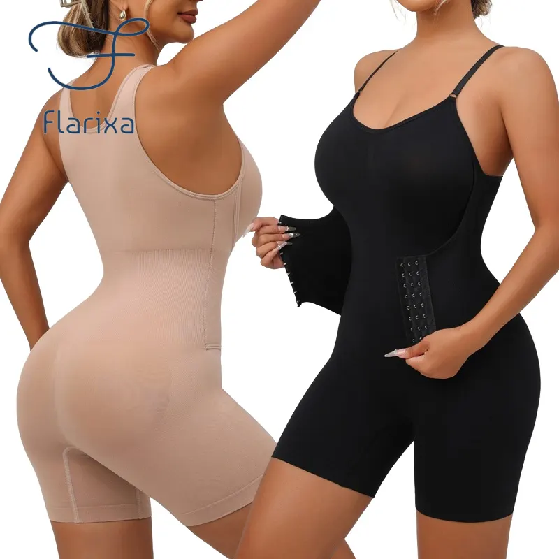 Flarixa Women Seamless Bodysuit With Hooks Push Up Corset Waist Trainer Trimmer Slimming Shapewear Tummy Control Underwear