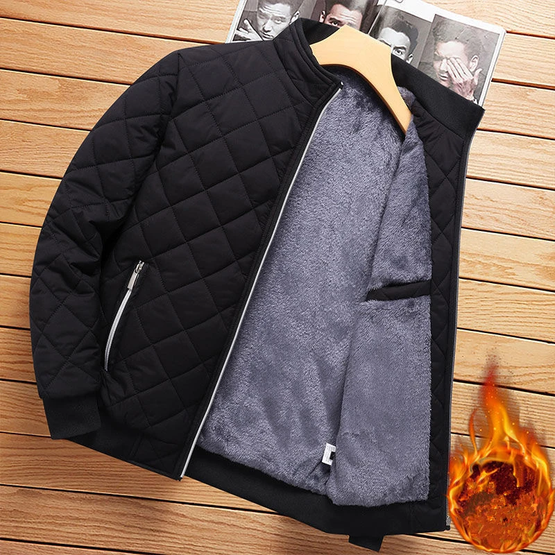 Autumn Winter Bomber Jacket Men Diamond Pattern Fleece Lined Casual Jacket Men Fashion Clothing 2023 Brand New Slim Fit Coat ja 3