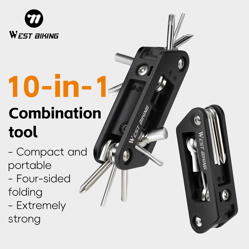 WEST BIKING Bicycle 10-In-1 Tool Kits CRV Steel Portable Magnetic Wrench Allen Keys Set MTB Road Bike Maintenance Multitools