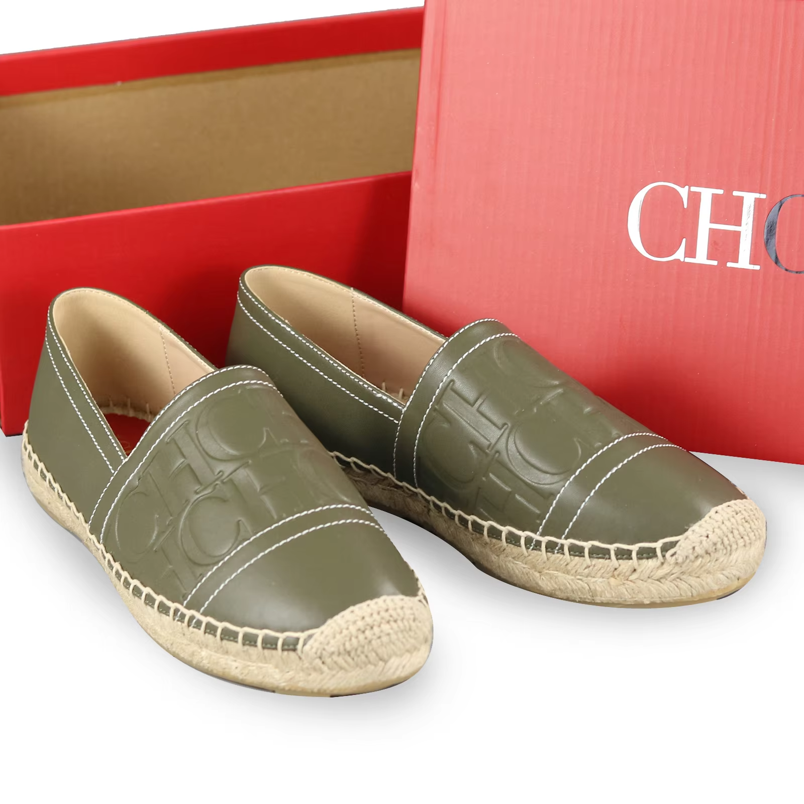 CH Brand Classic Espadrille Shoes Premium Leather Upper With Embossed Logo Comfortable Slip Design Daily Casual Stylish Wear