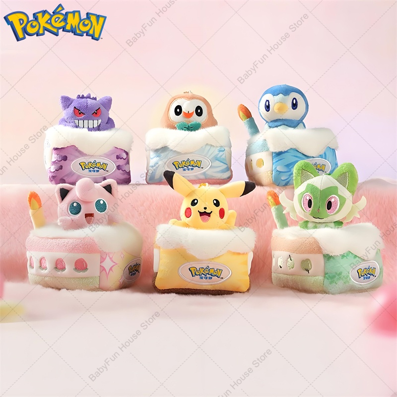 Original Pokemon Gengar Sprigatito Pikachu Plush Toys Keychains Kawaii Rowlet Piplup Jigglypuff Stuffed Peluche Dolls Pendants