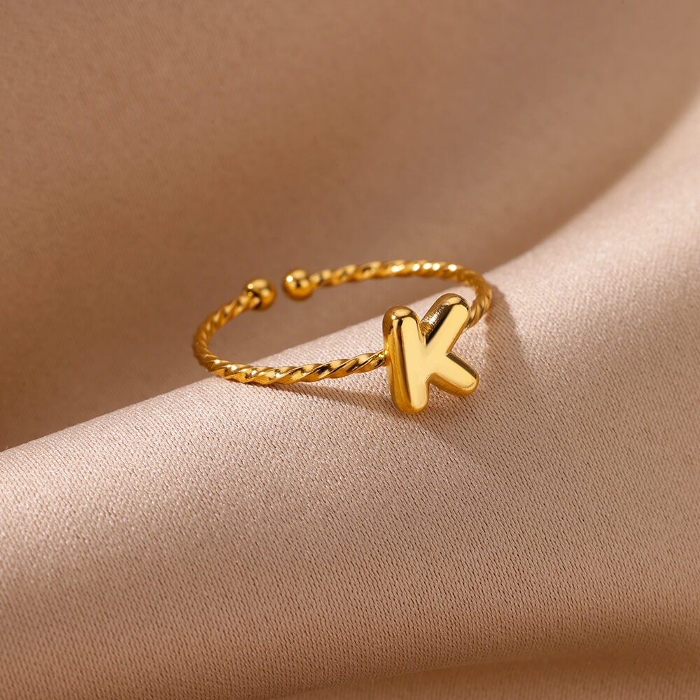 Cute Chunky Stainless Steel Intial Rings For Women Girls Open Adjustable Gold Color Letter Ring Female Alphabet Jewelry Gift pen gpt
