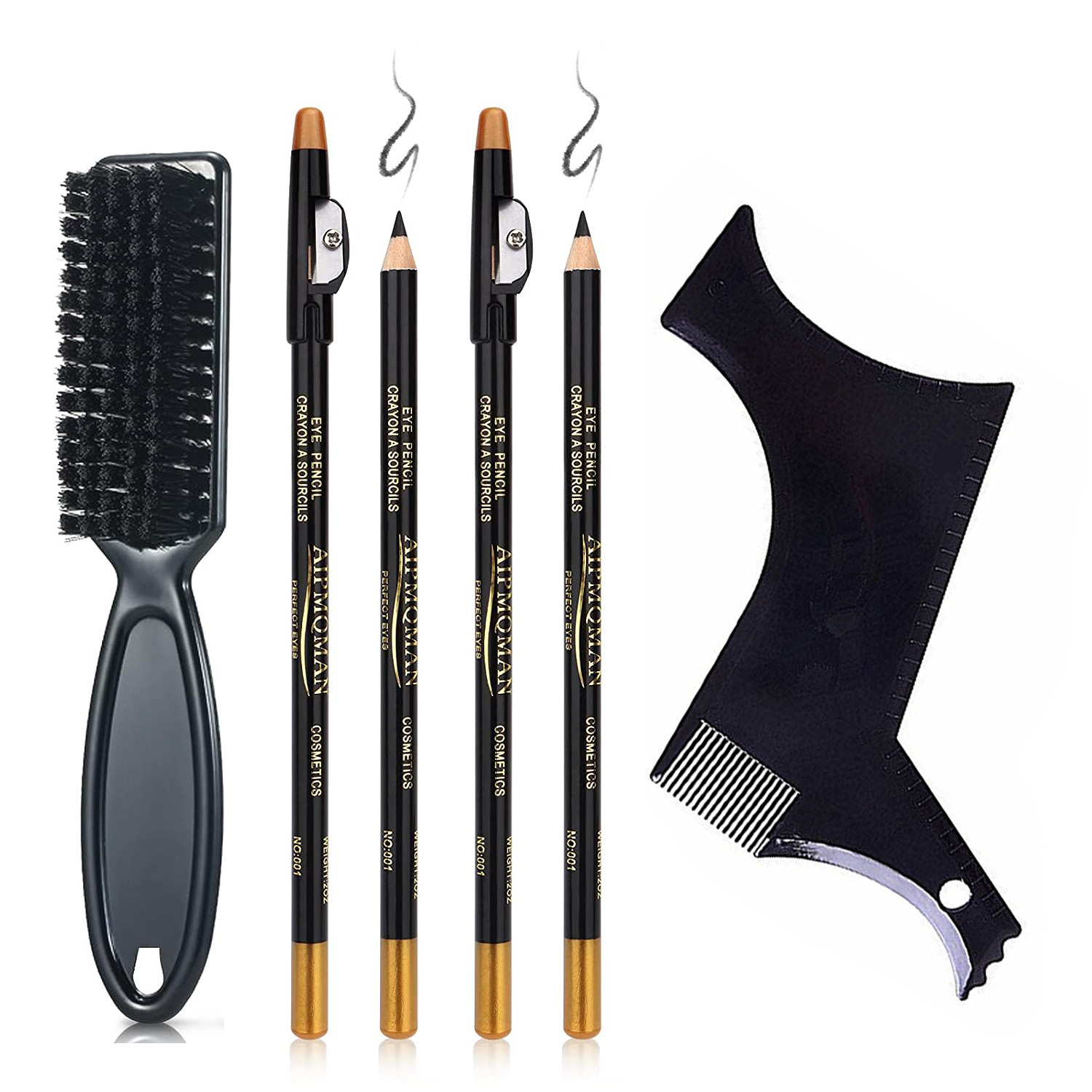 6pcs Beard Grooming Kit - Beard Shaping Pencils, Beard Brush, Styling Template Tool for Outlining, Trimming Shaping Facial Hair