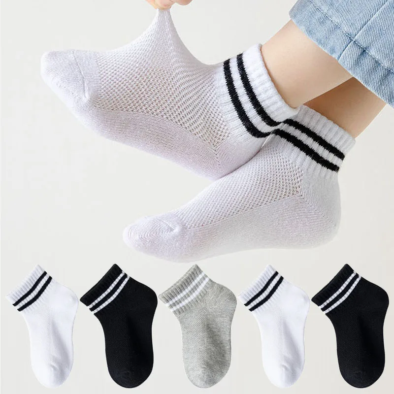 Summer New Children Cotton Socks Girl Boy Baby Fashion Black White Gray Socks For 1-12 Years Kids Teen Student Socks