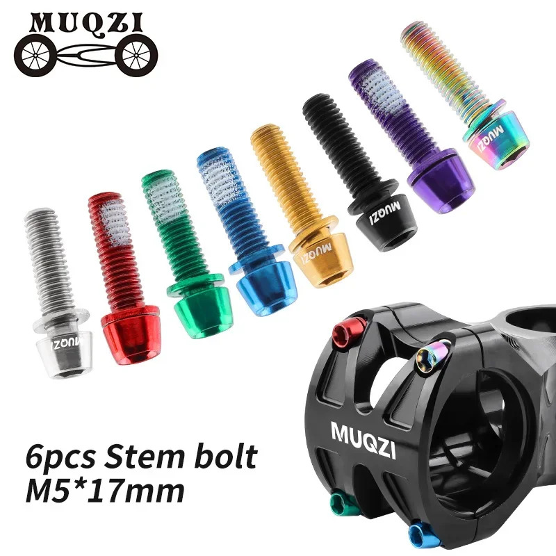 MUQZI 6pcs M5x17mm Stainless Steel Bike Stem Bolts with Washer, High Strength Corrosion Resistant for MTB Road Gravel Bikes