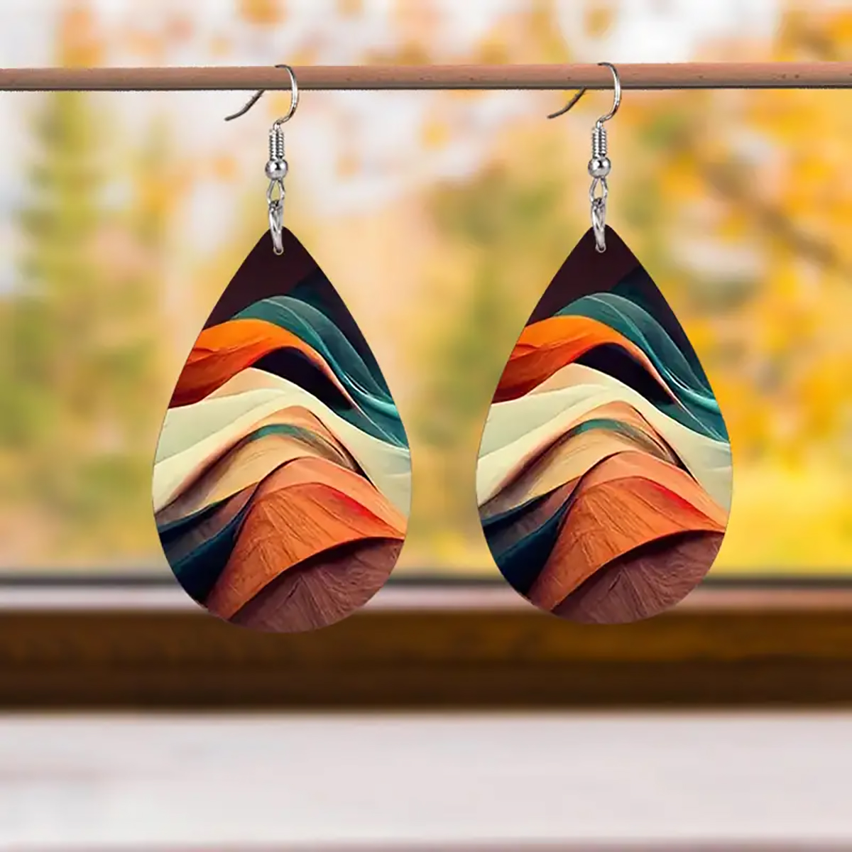1 pair of abstract wooden water droplet earrings for women