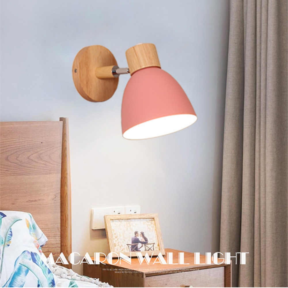 JOYINLED 6 Color Steering Head E27 Wooden Nordic Wall Lamps Modern Macaroon Wall Sconces for Bedroom Living Room Home Lighting