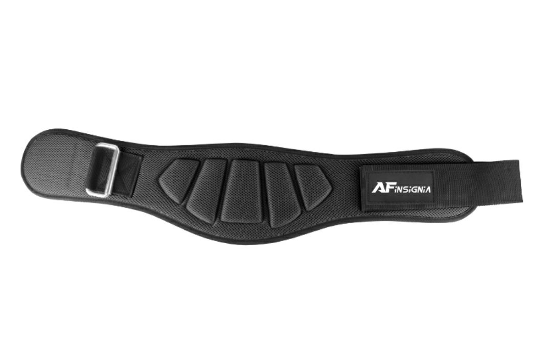 Black Padded Belt An adjustable weight-lifting belt is a fitness accessory worn around the waist during weightlifting exercises to provide support and stability to the core, reducing the risk of injury.