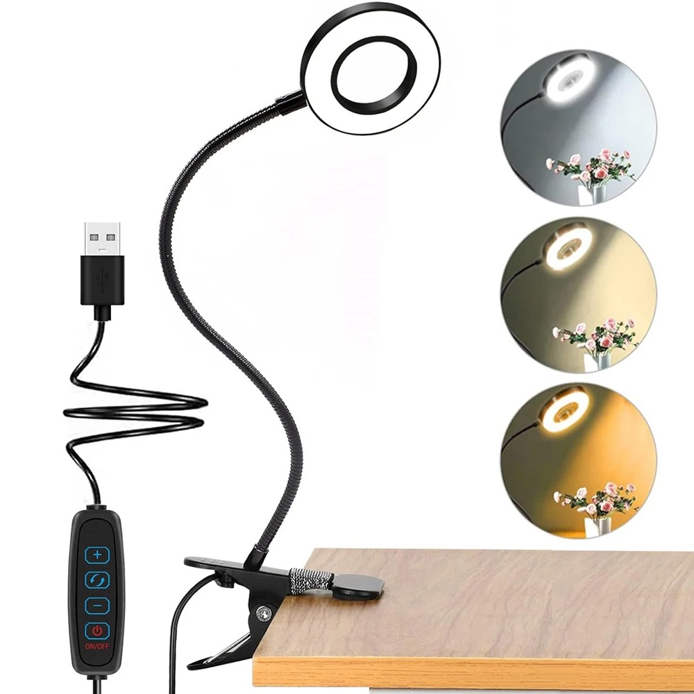 48 LEDs Desk Lamp Clip USB Book Light Bedside 360° Flexible Eye Protection Gooseneck Reading Light Brightness Adjustable 3 Leve