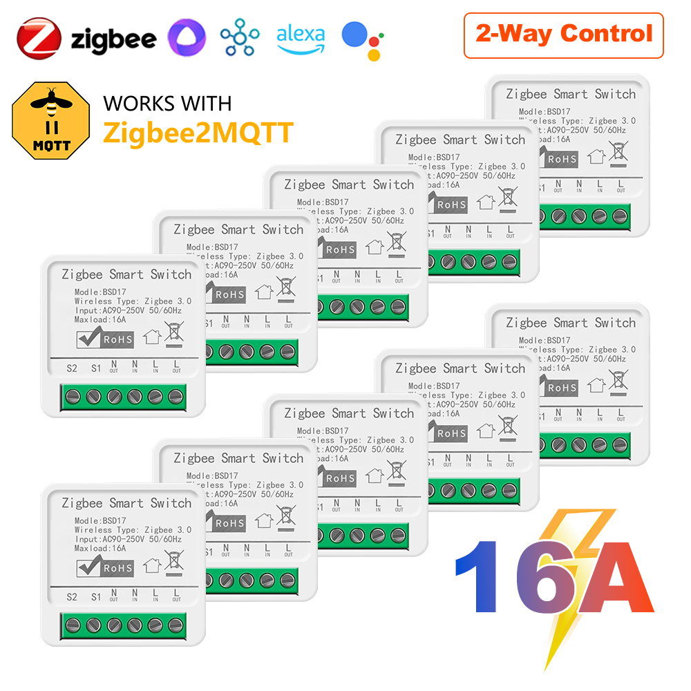 ZigBee 3.0 Smart Light Switch Module 16A MiNi DIY Breaker Supports 2 Way Control App Remote Control for Alexa Home lightify