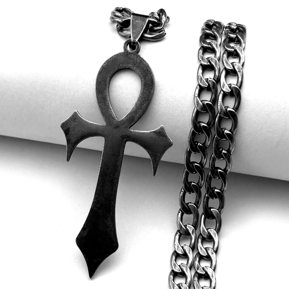 Goth Egyptian Cross Ankh Key of Life Pendant Necklace Stainless Steel Black Color Amulet Chain Necklaces Gothic Jewelry