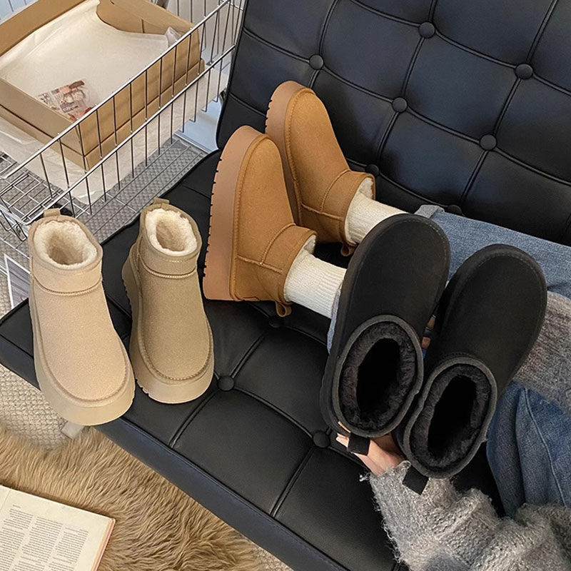 Women's Thick-Soled Snow Boots with Added Padding, Thickened Anti-Slip Short Snow Boots, Warm Soft-Soled Cotton Shoes