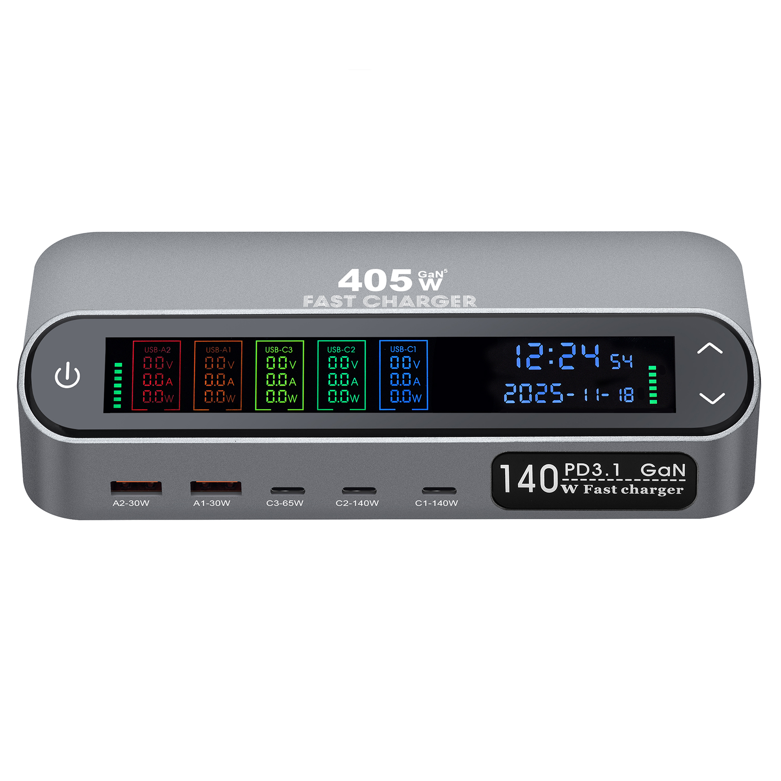 405W GaN Charger PPS PD 140W USB Type C 6-Port Digital Display Desktop Fast Charging Station for iPhone MacBook
