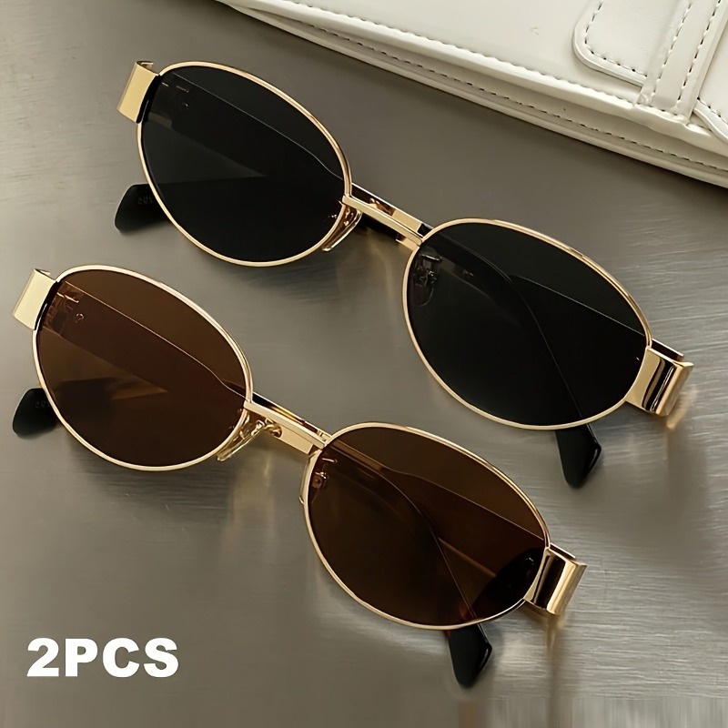 2 Pairs of Summer Fashionable Oval Metal Frame Glasses Unisex Suitable for Daily Wear and Trendy Photography