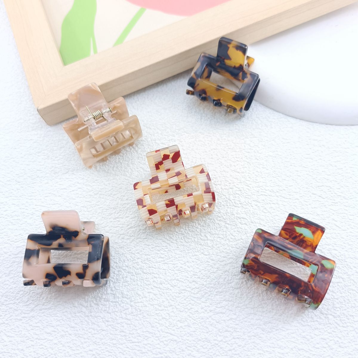 1/2/3 PCS Mini Small Square Hollow Leopard Print Multi-color Checkerboard Clip Personality Simple Acrylic Small Claw Hairpines
