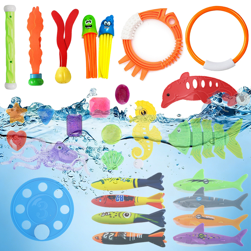 Pool Decoration Props Inflatable Swimming Pool Accessories Treasure Hunt Diving Set Torpedo Fish Water Rings Dolphin TMZ