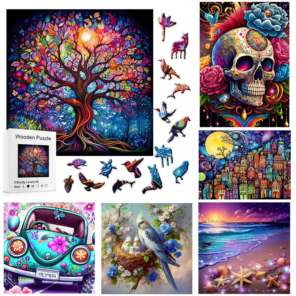 Creative Wooden Puzzle Edition - Forest Irregular Puzzle Blocks, Fun Games for Festival Parties, Home and Office Decoratio