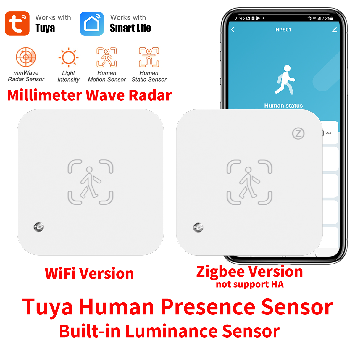 Tuya WiFi Human Presence Sensor Radar Motion Detector PIR Sensor Works with Alexa Assistant Smart Home