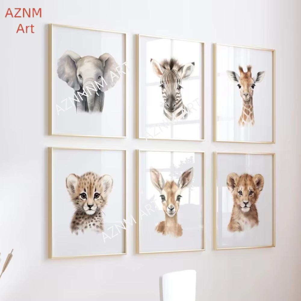 1/6pcs Cartoon Cute Animal Elephant Tiger Zebra Giraffe Prints Canvas Painting Poster For Living Room Play Room Home Decor
