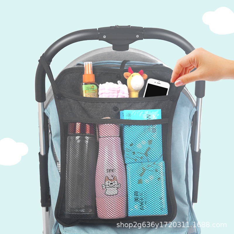 1pc Baby Stroller Hanging Bag Storage Double Layer Thickened Children's Stroller Bag Hanging Mesh Umbrella Storage Sack