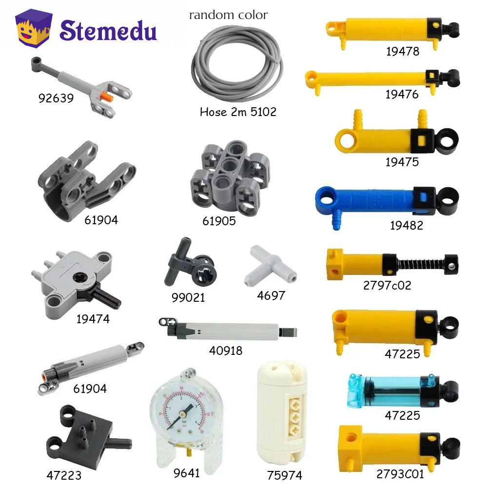 MOC Pneumatic Parts Hose Air Pump Tank Push Rod Putter Switch Cylinder Air Power Bricks Legoeds-Compatible Building Block