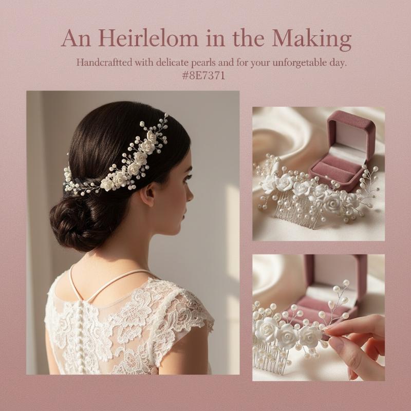 1Pcs Pearl Wedding Hair Combs for Bridal Events Elegant Flower Headpiece Handmade Hair Accessories for Ceremony Reception