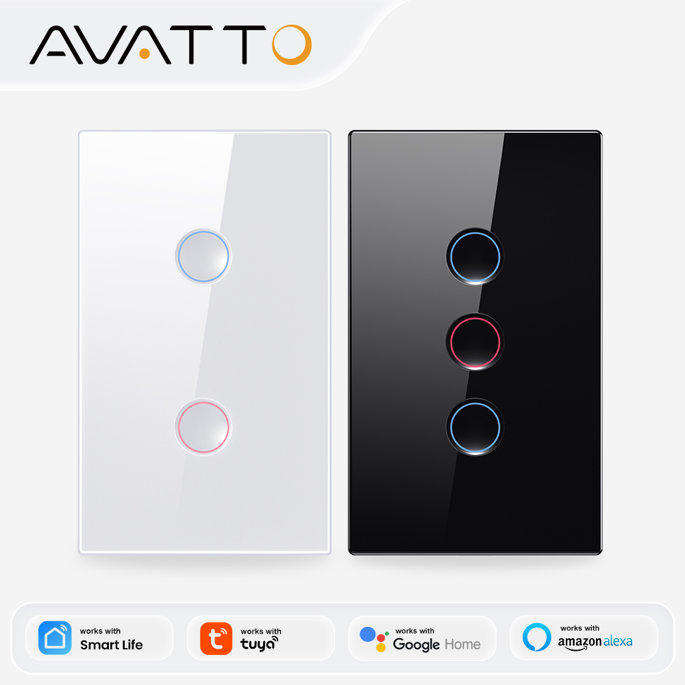 AVATTO 1/2/3/4 Gang ZigBee Smart Light Switch Wireless Wall Touch Grooved Button Switch Remote Support Tuya,Alexa, Home