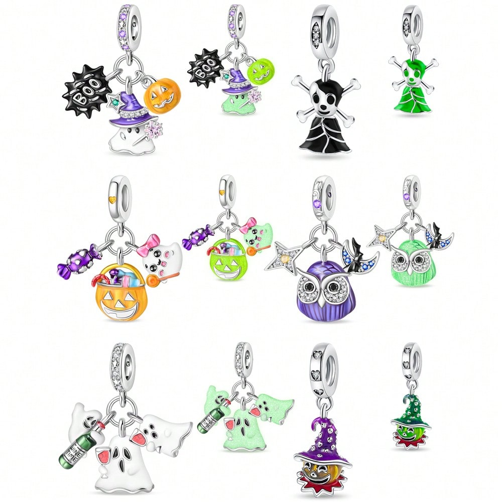 2025 Hot Sale Charms Bead 925 Sterling Silver Cute Halloween Ghost Candy Fit Bangle Bracelet Necklace DIY Jewelry