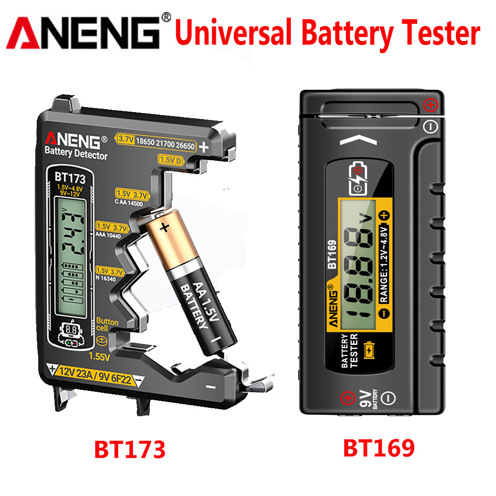 Battery Tester BT173 BT169 Battery Level Detector Test 9V 12V AA AAA Button Cell Diagnostics Tool Voltage Meter Electrician Tool