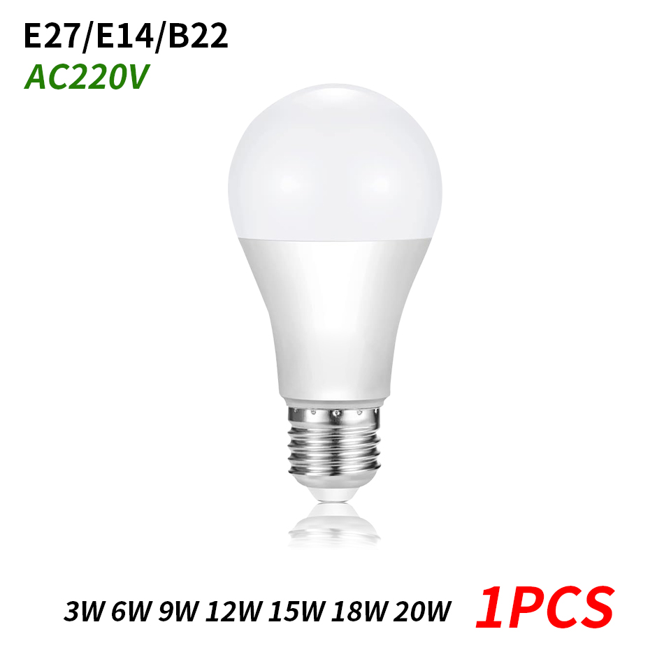6Pcs/Lot E27 E14 B22 LED 220V 3W 6W 9W 12W 15W 18W 20W LED Bulb Cold White LED Lights For Living Room Use